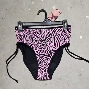 Nwt High-Waist Pink & Black Animal Print Bikini Bottoms #165